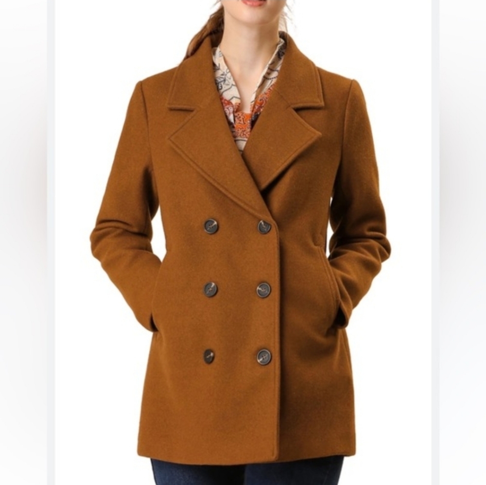 Old Navy Women's Double-Breasted Pea Coat in Rust/Brown/Burnt Orange -Size Large - Picture 7 of 9
